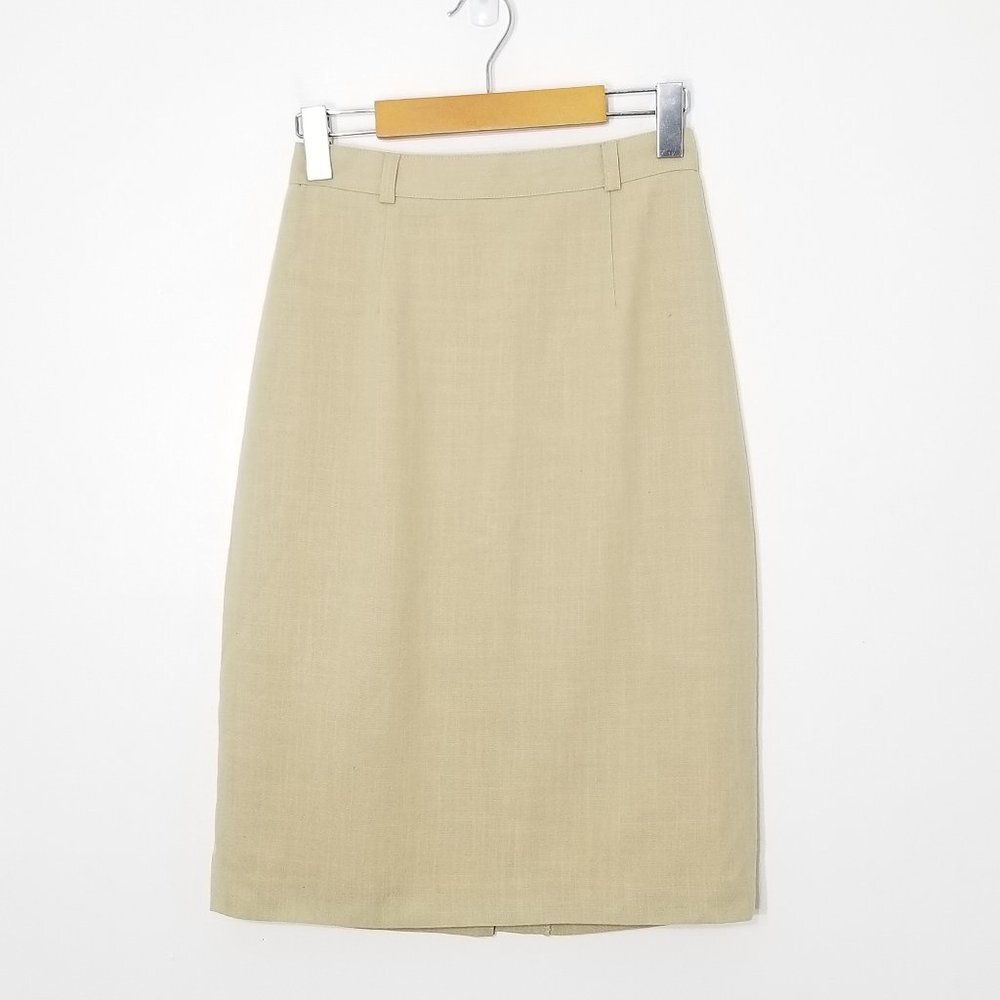 🛍️ Conrad C Vintage Tan Cream Classic Straight Vintage Skirt 90s Lined Elastic